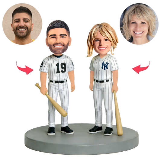 Baseball Couple Standing Casually Custom Bobbleheads