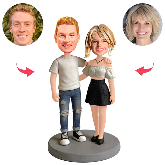 Couple With Arms Around Each Other Custom Bobbleheads