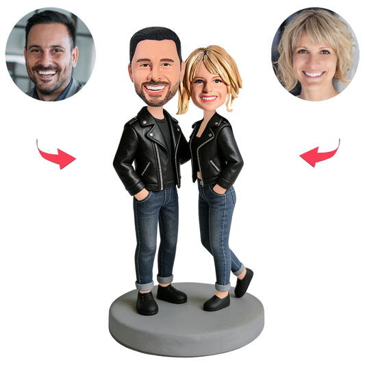 Cool Leather Jacket Couple Custom Bobbleheads
