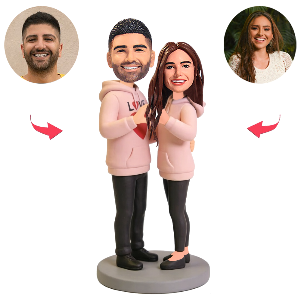 Couple Wearing Pink Hoodies Custom Bobbleheads