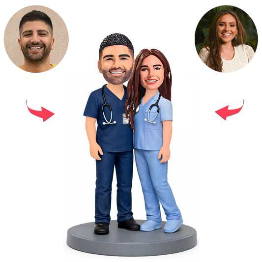 Doctor Couple Leaning Together Custom Bobbleheads