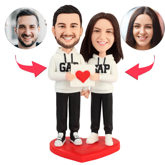Couple Wearing Gap Hoodies Custom Bobbleheads