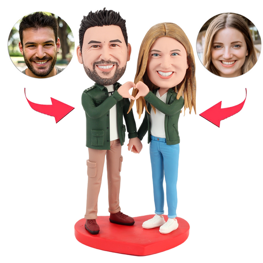 Couple Wearing Green Jackets Custom Bobbleheads