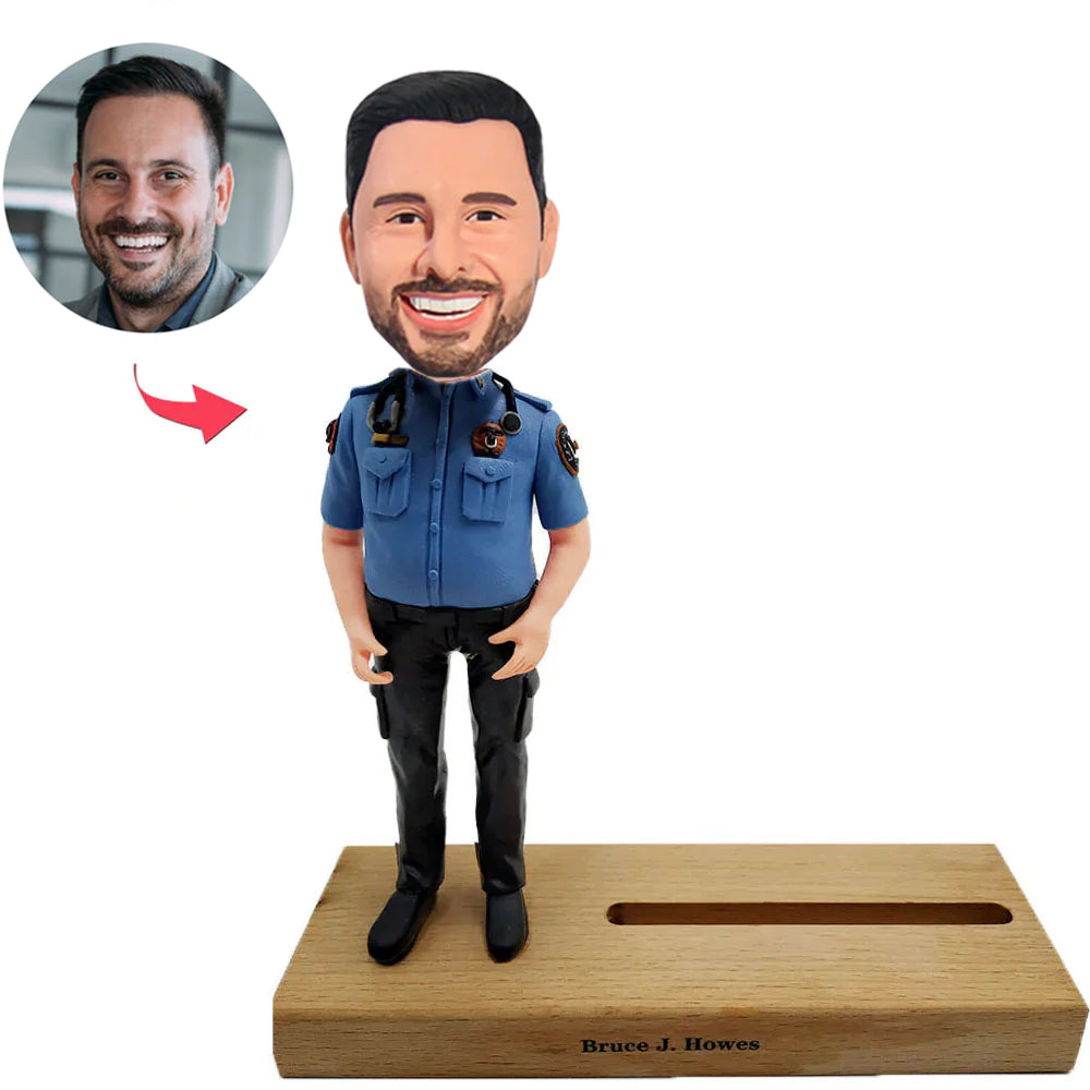 Police Man Custom Bobblehead with Business Card Holder Base