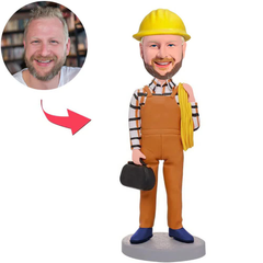 Electrician Holding Wire Custom Bobbleheads with Yellow Safety Helmet