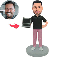 Programmer Holding Computer Custom Bobbleheads
