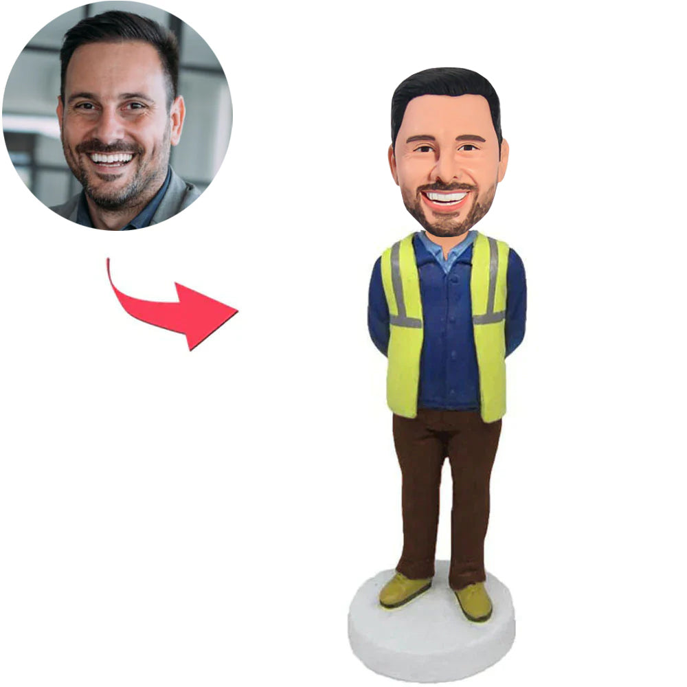 Engineer Custom Bobbleheads with White Safety Helmet