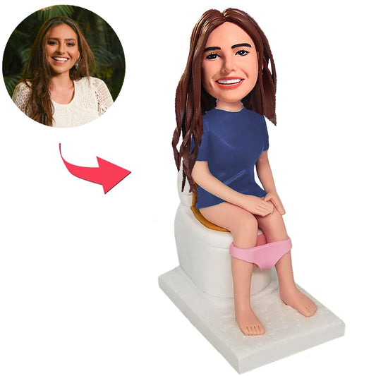 Woman Squatting on Toilet Custom Bobbleheads