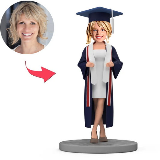 Happy Graduation Beautiful Girl Wearing Bachelor Cap Custom Bobbleheads