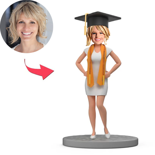 Female Graduate Wearing an Orange Graduation Stole Custom Bobbleheads