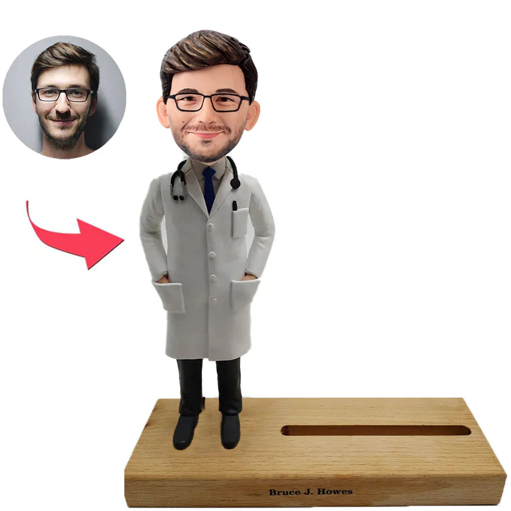 Doctor Custom Bobblehead with Business Card Holder Base