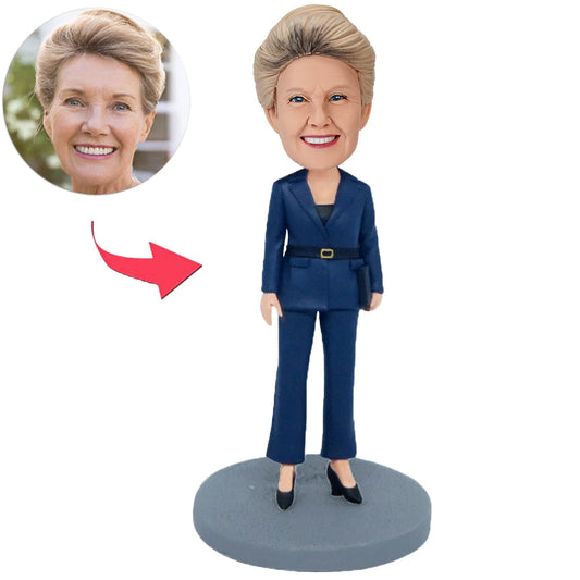 Business Woman in Dark Blue Suit Custom Bobbleheads