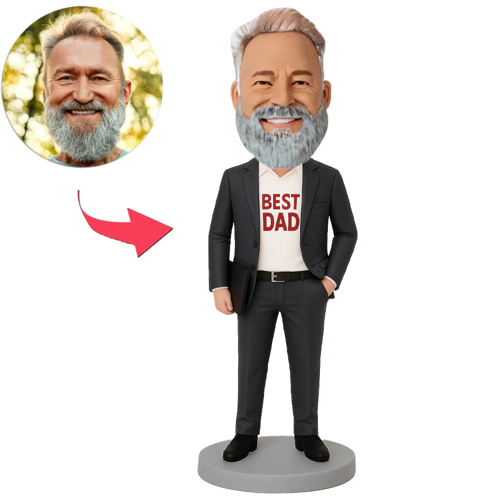Best Dad in Black Suit Custom Bobbleheads