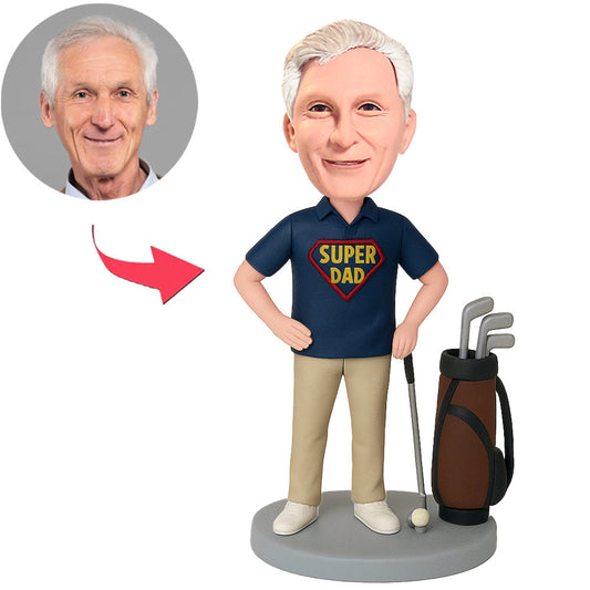 Blue Shirt Super Dad Golf Custom Bobbleheads