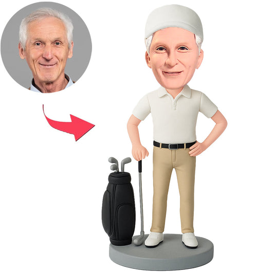 White Shirt Super Dad Golf Custom Bobbleheads