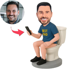 Best Dad in Blue Clothes on Toilet Custom Bobbleheads