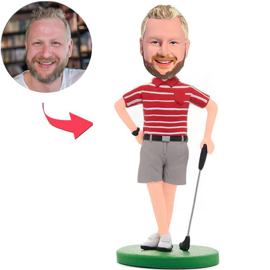 Golfer Posing in Red Shirt Custom Bobbleheads