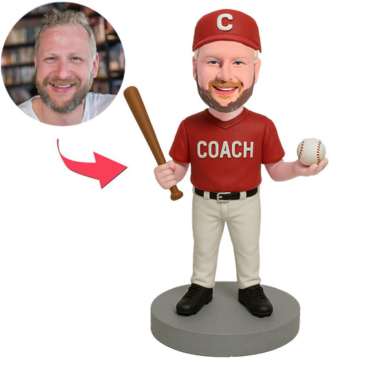 Baseball Coach Wearing Red Hat Custom Bobbleheads
