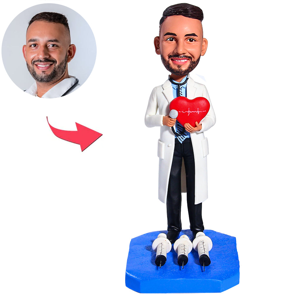 Doctor Holding Stethoscope Diagnosing And Needle Custom Bobbleheads