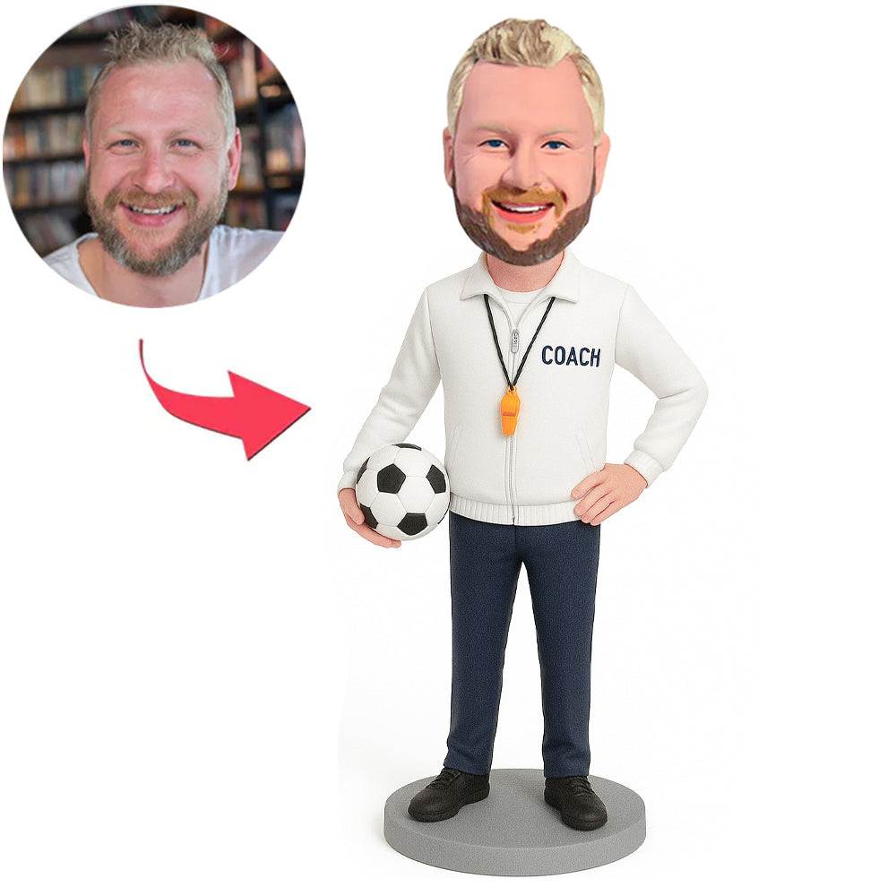 Soccer Coach in White Coat Custom Bobbleheads