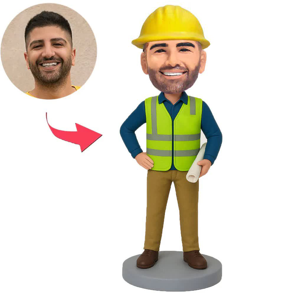 Male Engineer Holding Blueprints Custom Bobbleheads