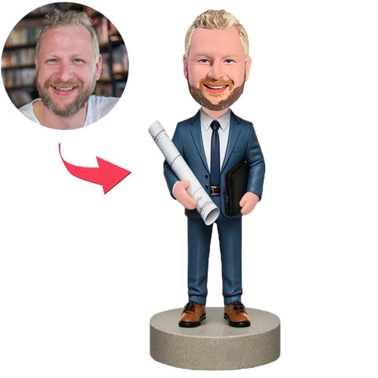 Engineer Holding Blueprints Custom Bobbleheads