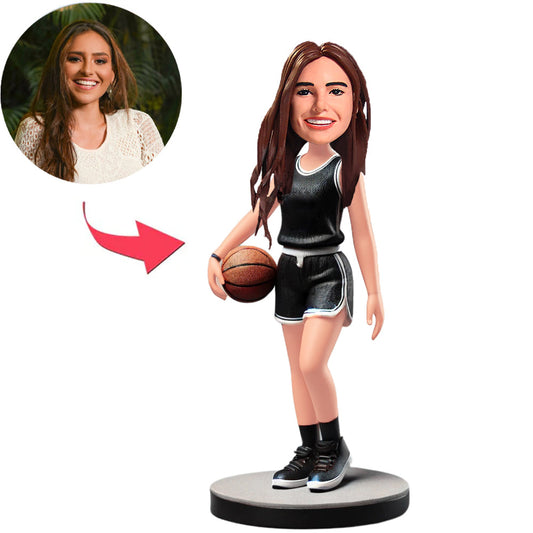 Female in Black Basketball Jersey Custom Bobbleheads