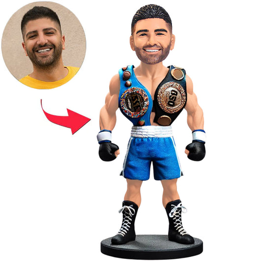 Boxer with Two Championship Belts Custom Bobbleheads