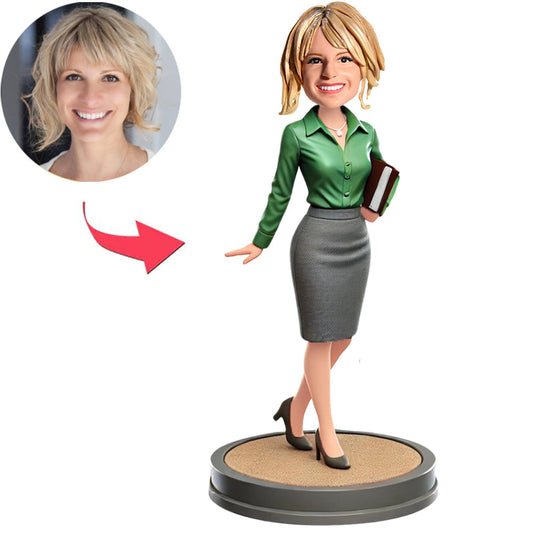 Female Teacher Holding a Book Custom Bobbleheads