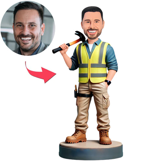 Male Engineer Holding Claw Hammer Custom Bobbleheads