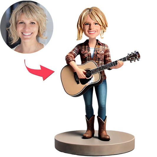 Cowboy Girl Playing Guitar Custom Bobbleheads