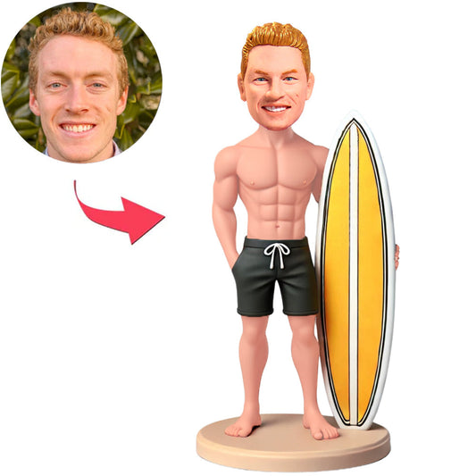 Cool Man Holding Surfboard Custom Bobbleheads