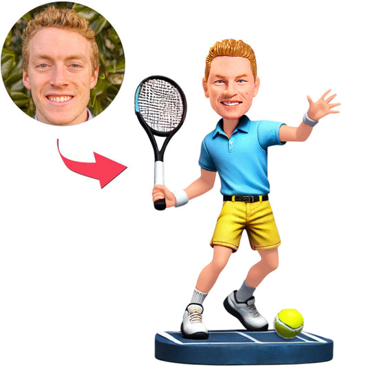 Blue Shirt Male Tennis Player Custom Bobbleheads