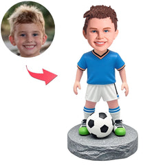 Blue Shirt Kid Soccer Player Custom Bobbleheads