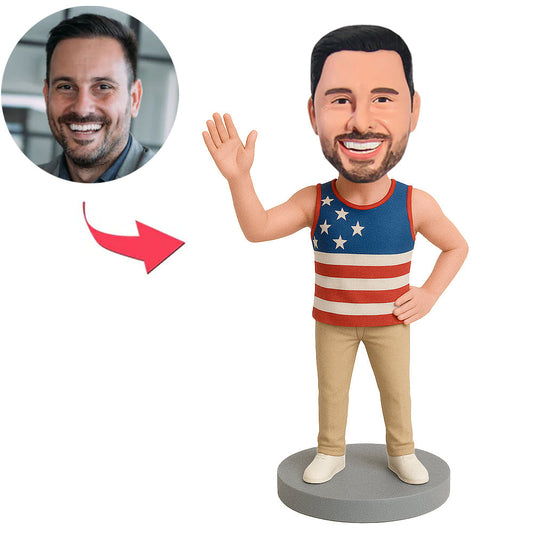 Man Wearing American Flag Vest Custom Bobbleheads