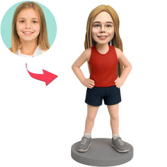 Girl in Vest Shorts Custom Bobbleheads