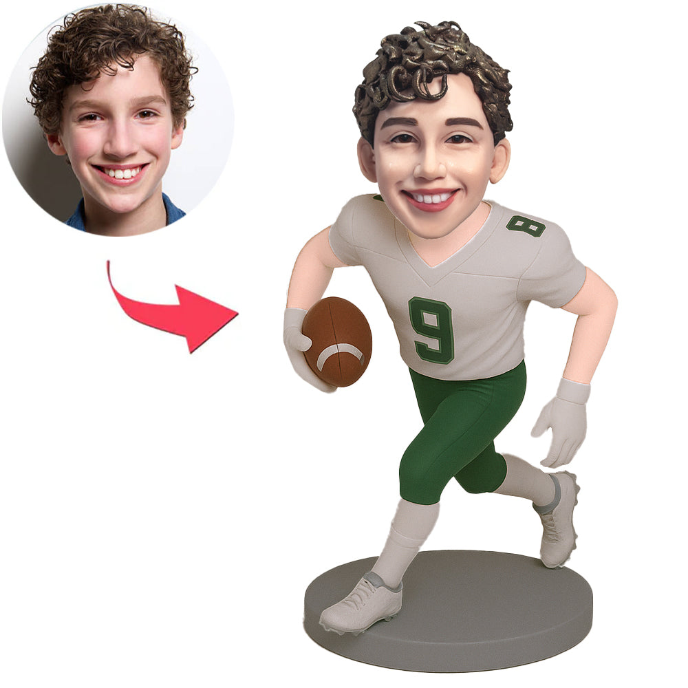 Boy in White Rugby Uniform Custom Bobbleheads
