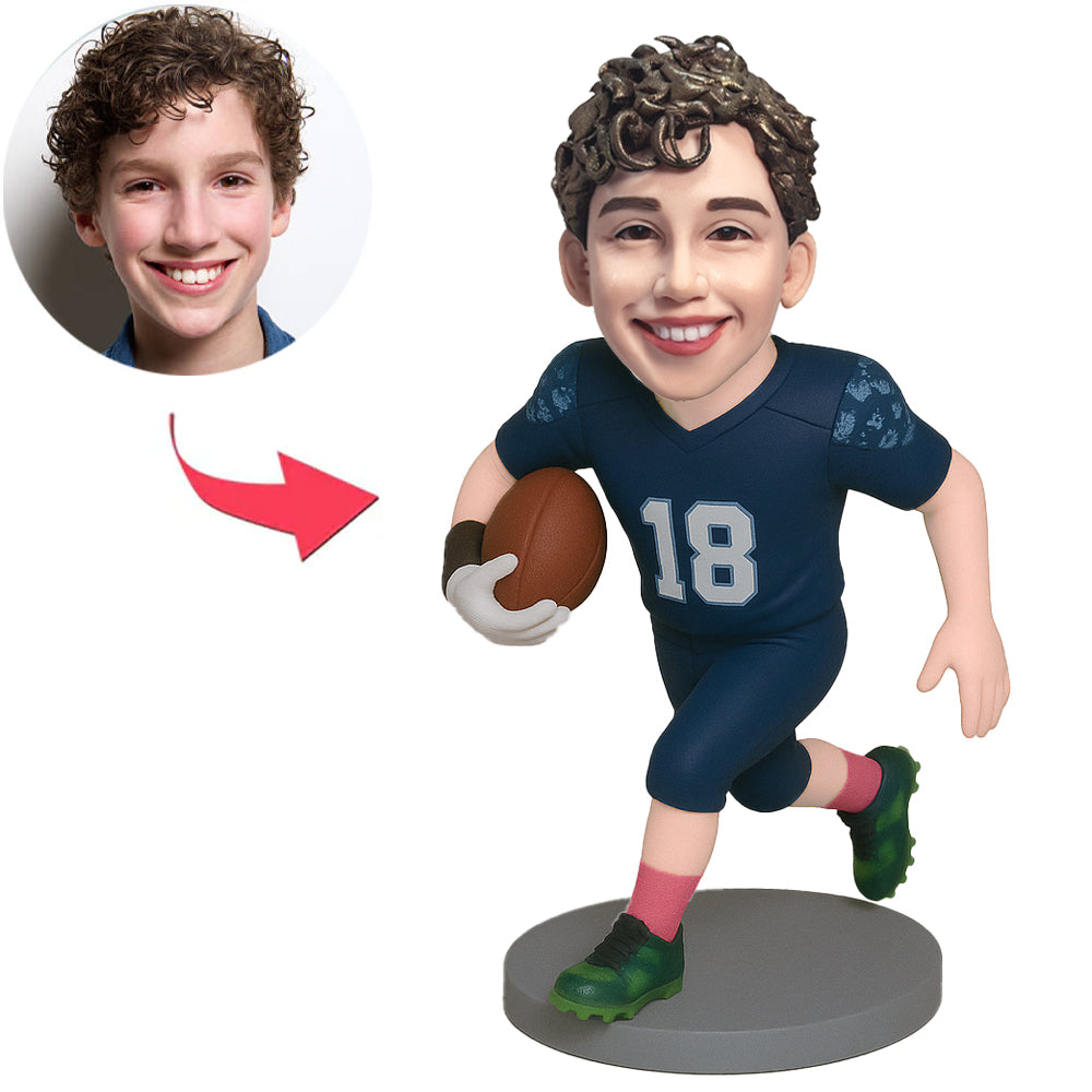 Boy in Dark Blue Rugby Uniform Custom Bobbleheads