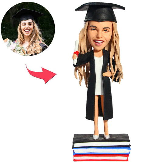 Happy Graduation Beautiful Girl with Diploma Custom Bobbleheads