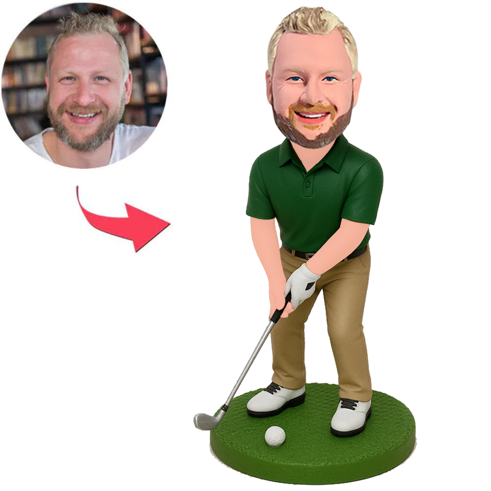 Golfer in Green Short Sleeve Custom Bobbleheads