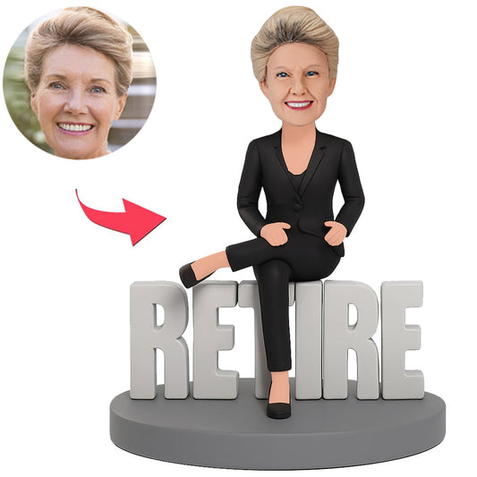 Business Woman Sitting on Retire Custom Bobbleheads