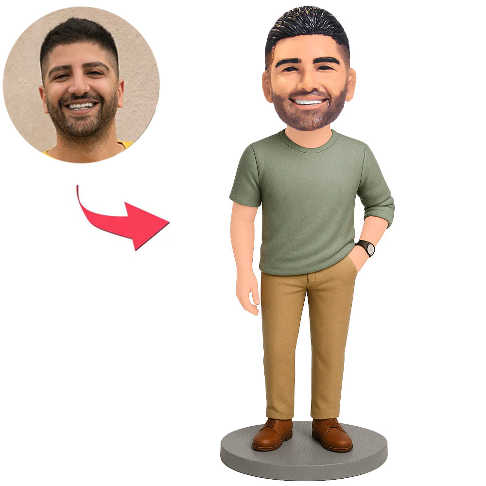 Man in Sage Gray Shirt Custom Bobbleheads