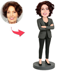 Business Woman in Dark Gray Suit Custom Bobbleheads