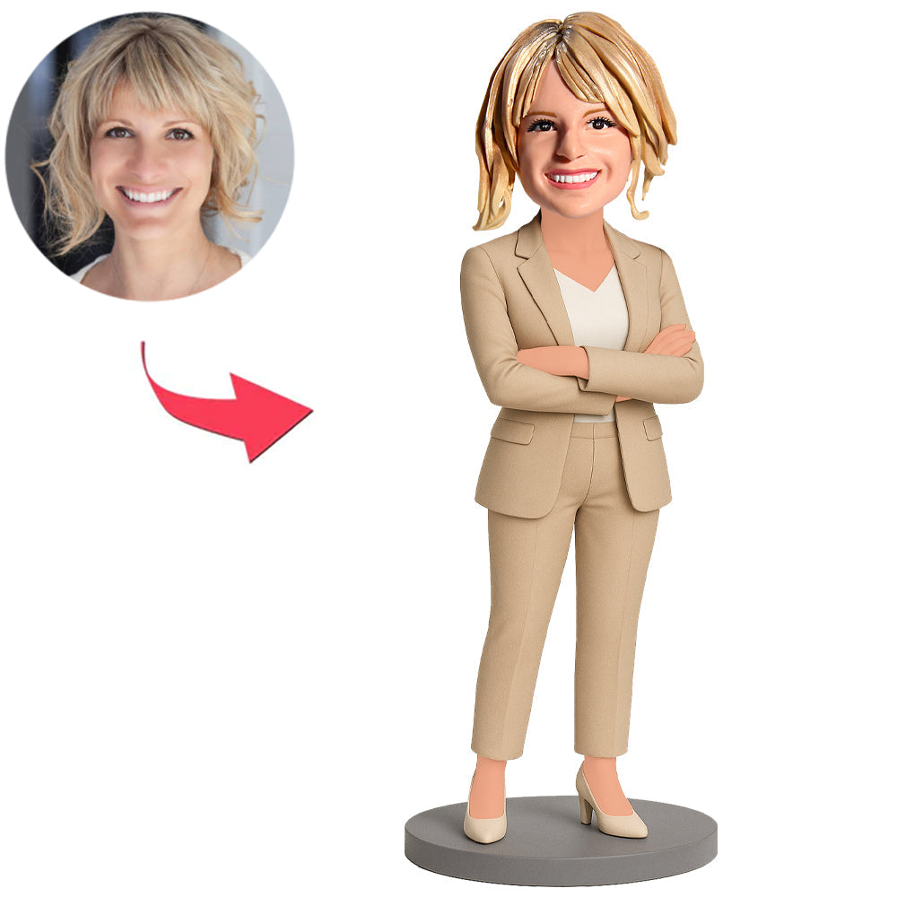Office Lady in Beige Suit Custom Bobbleheads