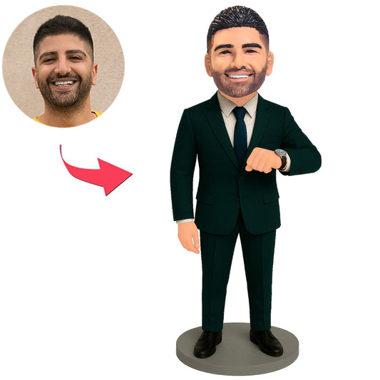 Businessman in Black Suit Wearing Watch Custom Bobbleheads