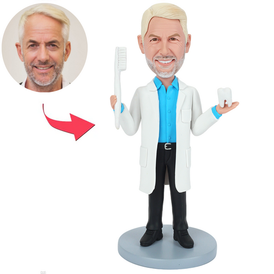 Happy Dentist Holding Tooth Custom Bobbleheads