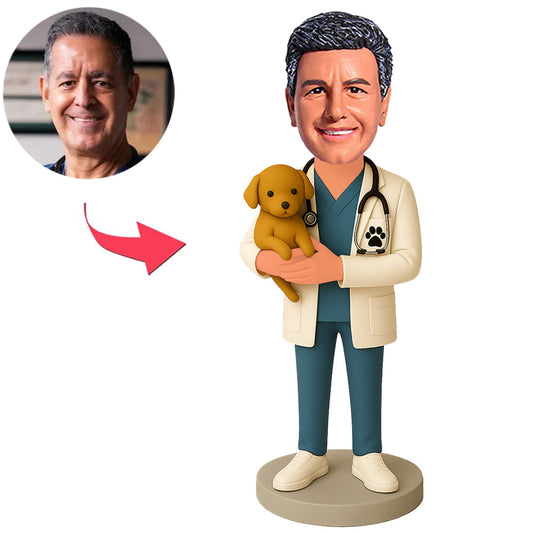Veterinarian Holding a Dog Custom Bobbleheads