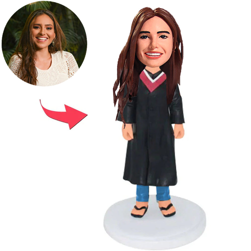 Graduation Girl Wearing Slippers Custom Bobbleheads