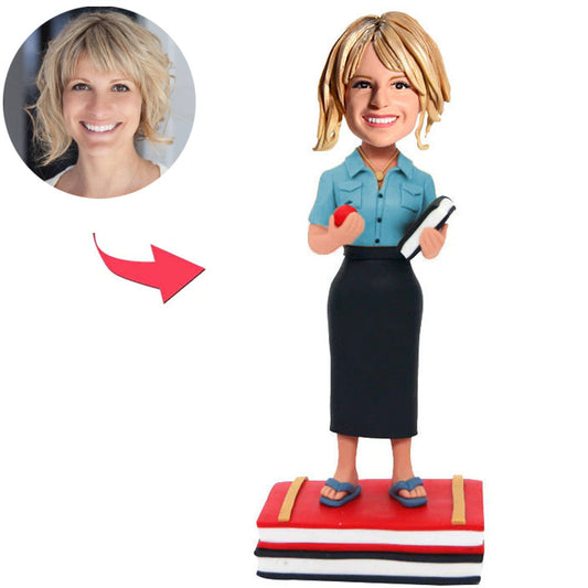 Graduation Girl Hold Apple And Book Custom Bobbleheads