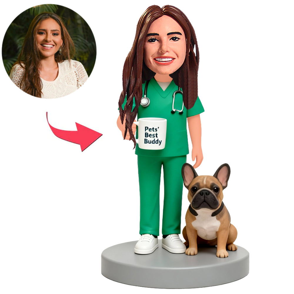 Female Veterinarian Was Holding Cup Custom Bobbleheads